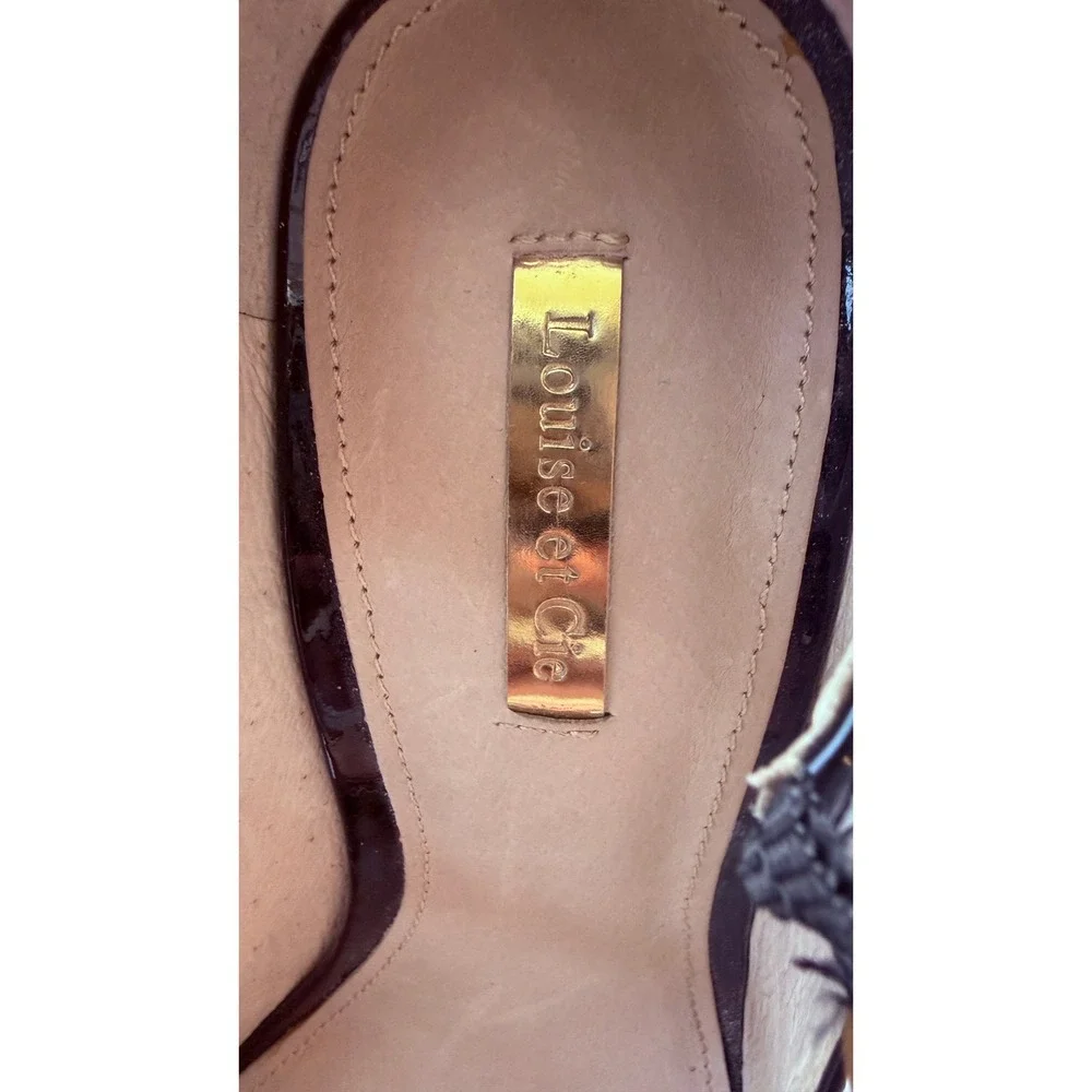Louise et Cie Womens Patent Leather Multi Strap Pearl Mary Jane Pumps Black 9.5M